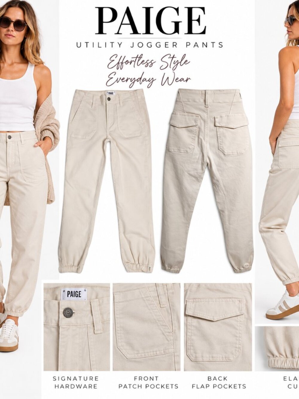 PAIGE Womens Mayslie Utility Jogger Pants Cream High Rise Ankle Cargo Chic Sz 27
